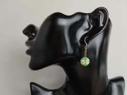 Green Ball Earrings Daisy earrings Little Daizy Tiny  Earrings drop dangle earring balls on chain
