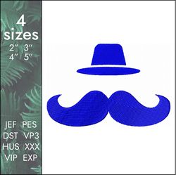 Hat Mustache Embroidery Design, Man Dad Father, 4 sizes, Instant Download