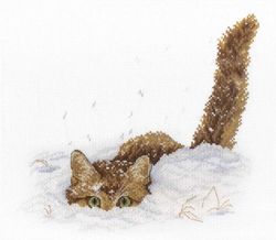 MP Studio Cross stitch kit Cat in the snow 20x25 cm Christmas at home with a cat