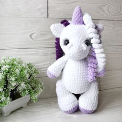 Crochet unicorn toy, Personalized toy, Amigurumi unicorn doll, Magical plush white unicorn, Soft toy, Knitted unicorn Fl