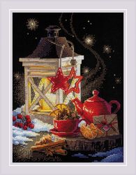 Riolis - Cross stitch kit Winter tea time 18x24 cm