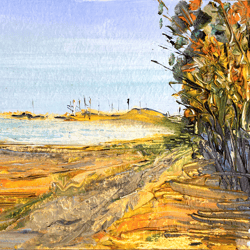 Autumn Trees Painting Original Landscape Oil Art Field Fine Artwork 4 by 6 by SerjBond