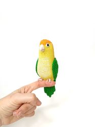 Caique parrot - crochet bird with jute stand