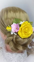 Yellow rose hair comb Bridal hair comb Floral yellow  hair comb Wedding  hair piece rose hair clip
