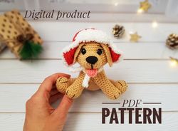 Christmas crochet pattern dog Labrador Retriever in hat, Amigurumi Crochet Dog Pattern, Golden Retriever, soft toy