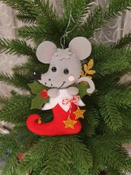 Christmas mouse, mouse, christmas ornament, little mouse, Christmas sock, christmas decor