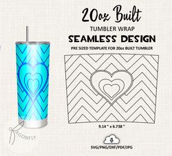 hearts Burst tumbler template / 20 Oz Built Tapered Tumbler Wrap / Seamless design - 111