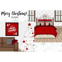 Merry Christmas Home Clipart | Xmas Decor Illustration