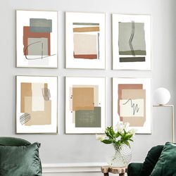Modern Home Decor Set Of 6 Posters Downloadable Prints Geometric Art Abstract Painting Square Print 6 Piece Wall Art