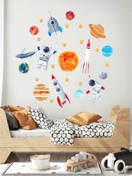 Outer Space Wall Decals. Watercolor solar system. Nursery Decals. Planet wall decals. Kids room wall decor