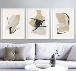 Abstract Print Set Of 3 Prints Printable Art Abstract Painting Triptych Gray Brown Wall Art Home Office Decor Large Art
