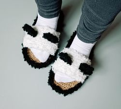 Teddy Bear slippers - Panda slides Hemp shoes Rope sandals organic