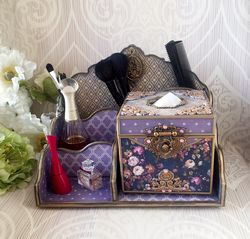 Purple desktop organizer, brush holder, beauty box,Desk organizer, napkin holder, cosmetics holder