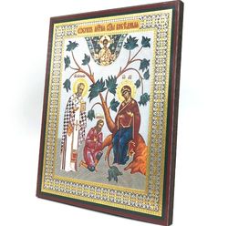 The conversation Icon of the Mother of God | Silver & gold foiled lithography | Icon Reproduction | Size: 5 1/4"x4 1/2"
