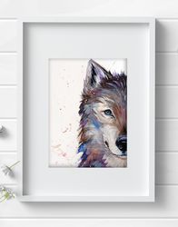 Original watercolor painting  7x10 inches wolf animal art by Anne Gorywine