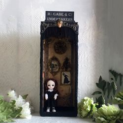 Showcase for doll. Undertaker's Office. Ritual Shop. Shadowboxes