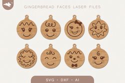Gingerbread face ornament svg, Christmas laser cut files