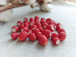 Strawberry Charms Polymer Clay. Handmade Berries. Beads For Jewelry Making.