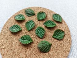 Strawberry leaves Beads Polymer clay. Green leaf beads. Handmade beads.