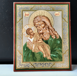 The glorious Prophet Simeon the God receiver | Silver foiled lithography | Icon Reproduction | Size: 5 1/4"x4 1/2"