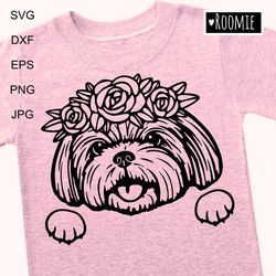 Shih Tzu with flowers svg for Cricut, Peeking dog, Shih Tzu Shirt Design, Car Decal Clipart Vector Cut file Vinyl /140