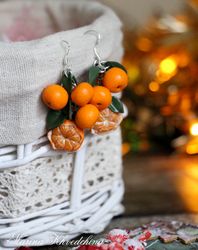 Mandarin orange earrings Fruit earrings Christmas jewelry