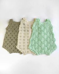 Knit girly newborn romper for first photoshoot, knitting cotton bodysuit, soft romper
