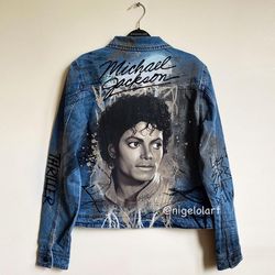 Michael Jackson Painted denim jacket Custom jacket Portrait from photo Personalized order Black denim jacket shirt