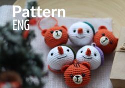 crochet pattern christmas tree ball snowman amigurumi pdf tiger head ball christmas tree toy handmade decoration tree or