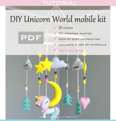 Diy Baby mobile. Crib Baby mobile nursery decor unicorn world felt mobile.Crib mobile pattern gift for baby shower pdf