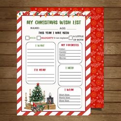 Christmas Wish List for kids - Christmas Wish List Template - Christmas Wish List Printable