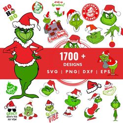 1700 Grinch SVG Bundle, Grinch Christmas Svg, Grinch Face Svg, Grinch Hand Svg, Clipart Cricut Vector Cut File,