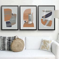 Abstract Large Art Terracotta Art Set Of 3 Prints Digital Download Abstract Wall Art Triptych Poster Geometric Painting