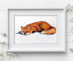 Original watercolor painting  8x11 inches fox wild animal new art by Anne Gorywine