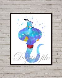 Genie Aladdin Disney Art Print Digital Files decor nursery room watercolor