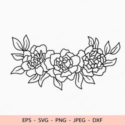 Floral Border Svg Peonies Flowers File for Cricut dxf for laser cut