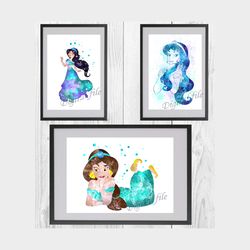 Princess Jasmine Aladdin Disney Set Art Print Digital Files decor nursery room watercolor