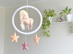 Unicorn baby girl mobile Unicorn nursery decor Unicorn ornament Felt hanging crib mobile Unicorn birthday gifts