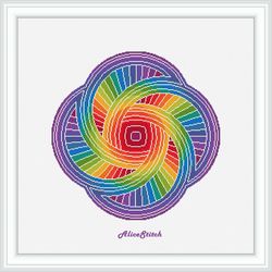 Cross stitch pattern Mandala 4 circles entity rainbow abstract magic alchemy spectrum counted crossstitch patterns PDF