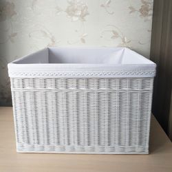 Extra Large White Wicker Square Basket , Laundry Basket, Toy Storage Basket, Closet Basket, Wicker Basket for Hallway