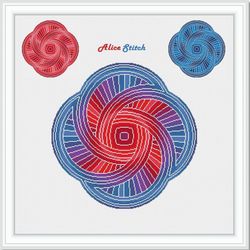 Cross stitch pattern Mandala 4 circles entity abstract monochrome magic alchemy red blue counted crossstitch pattern PDF