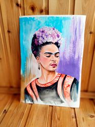 Frida Kahlo portrait with hydrangea wreath on her head, Watercolor Frida portrait, mexican folk art, Digital item