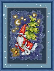 Santa Claus with Christmas Tree Cross Stitch Pattern Christmas Cross Stitch Pattern Santa Claus Cross Stitch Pattern