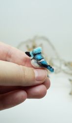 Tiny needle felted blue jay, miniature bird, handmade blue jay