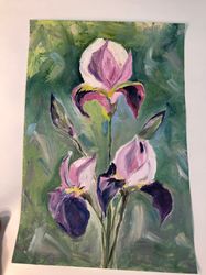 Irises flowers original oil painting wall art modern painting 8x11 inches