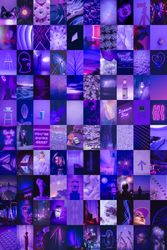 100 PCS  Purple aesthetic wall collage kit DIGITAL DOWNLOAD | Purple Neon Photo Collage Kit, Photo Wall Collage Set 4x6
