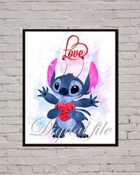 Lilo & Stitch Disney Art Print Digital Files nursery room, Stitch watercolor