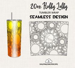 sunflower Burst tumbler template / 20 Oz Hobby lobby Tumbler Wrap / Seamless design - HL39