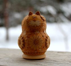 Hand carved Cat figurine Wooden miniature kitty Cat