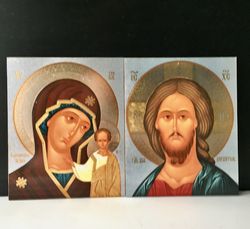 Holy Christ and Theotokos Icon Set | Gold foiled icon | Inspirational Icon Decor| Size: 8 3/4"x7 1/4"